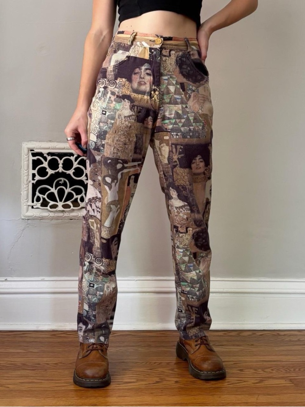 Vintage 90s rare Gustav Klimt AOP graphic pants